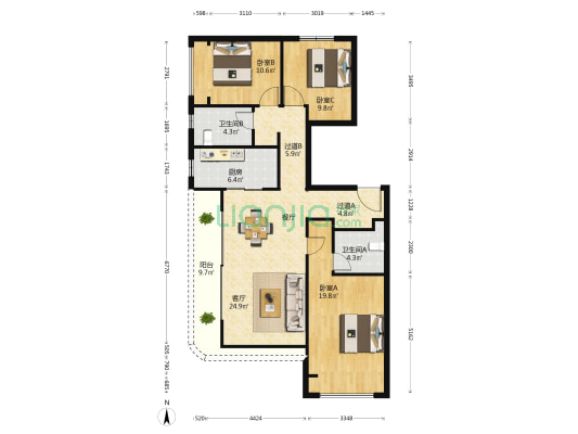 万科翠湾中城悦曦园 3室1厅2卫 128平方