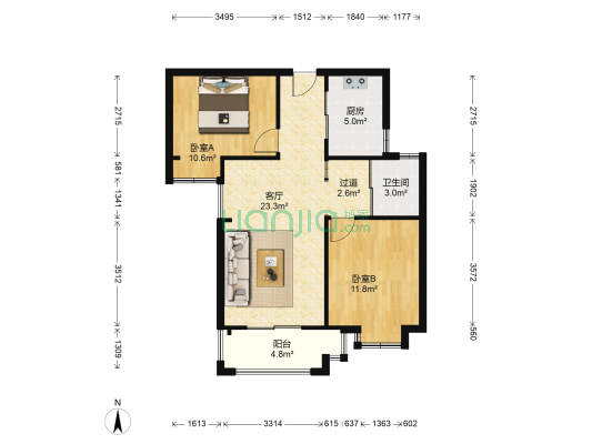 斌锋御云府 2室1厅1卫 82平方