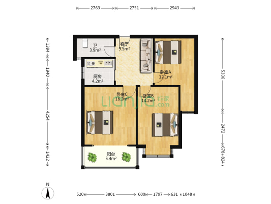 方舟大厦 3室1厅1卫 83平方