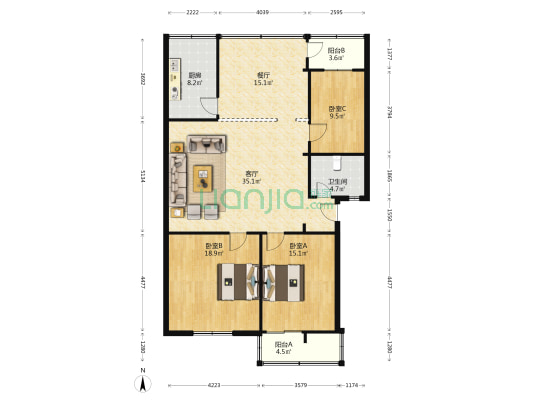 煤运宿舍 3室2厅1卫 127平方