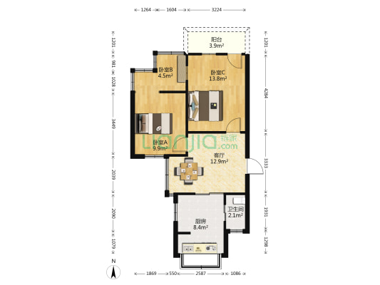华侨新村53-1小区 3室1厅1卫 62平方