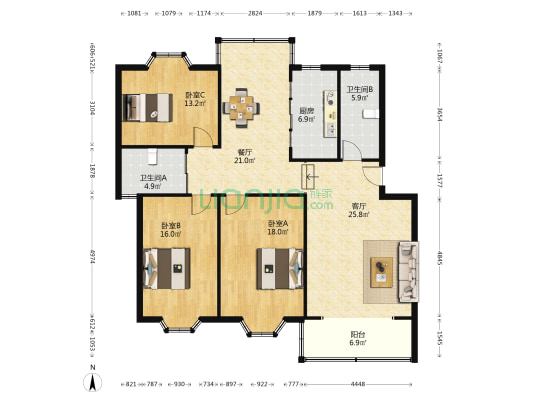宏泰嘉苑 3室2厅2卫 139平方