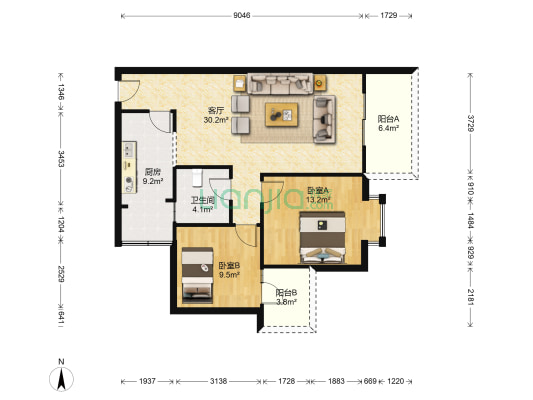蜀青名苑 2室1厅1卫 89平方