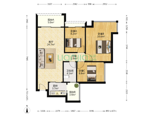 涛汇领御 3室1厅1卫 81平方