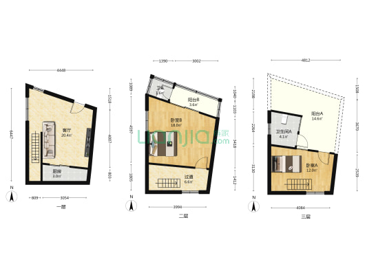 濠二小区 2室1厅2卫 77平方