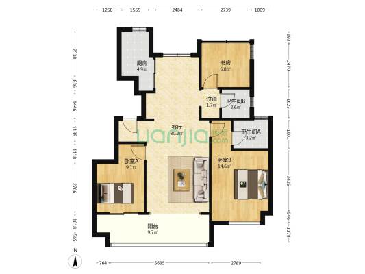 文一云湖轩 3室1厅2卫 110平方