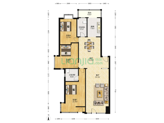 桃山新居 3室2厅2卫 146平方