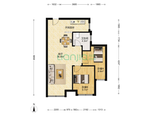 中海寰宇天下GC区 2室1厅1卫 81平方