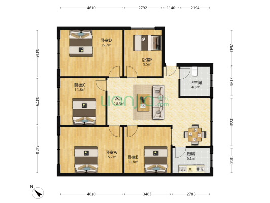 物资巷2号 5室1厅1卫 130平方