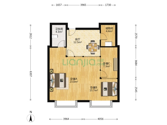 富越香郡盈座 3室1厅1卫 52平方