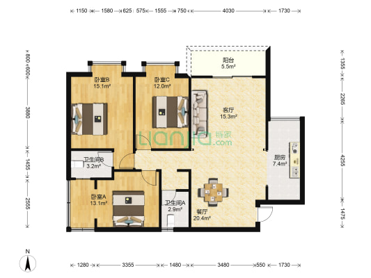 西城新天地 3室2厅2卫 123平方