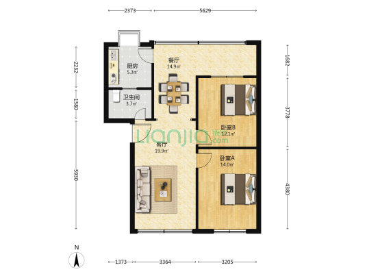 橡胶厂家属院 2室2厅1卫 86平方