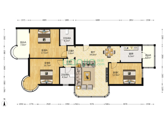 宝融上元府邸 3室1厅2卫 153平方