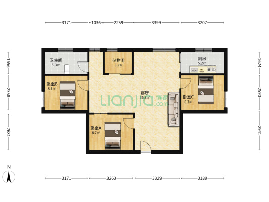 中立花园 3室1厅1卫 48平方
