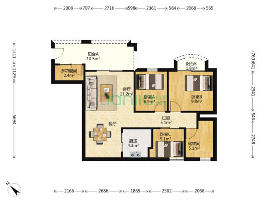 金海岸花园观海 4室1厅0卫 92平方