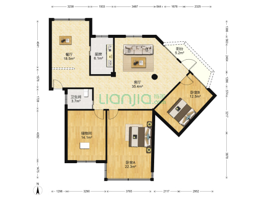 永德信花园 2室2厅1卫 135平方