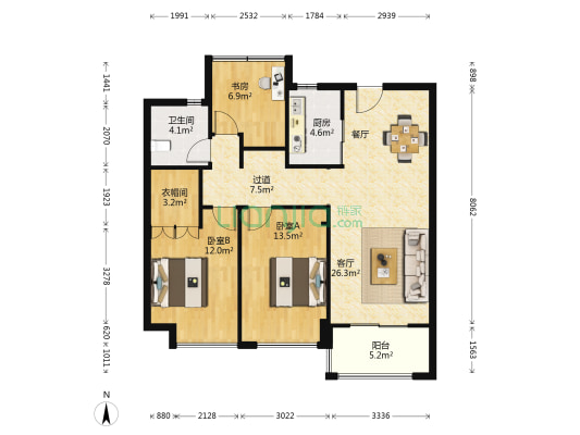 锦海名园 3室1厅1卫 101平方