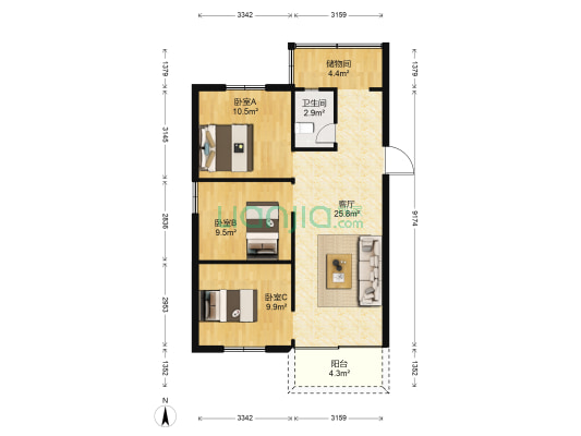 元帅庙新村 3室1厅1卫 73平方
