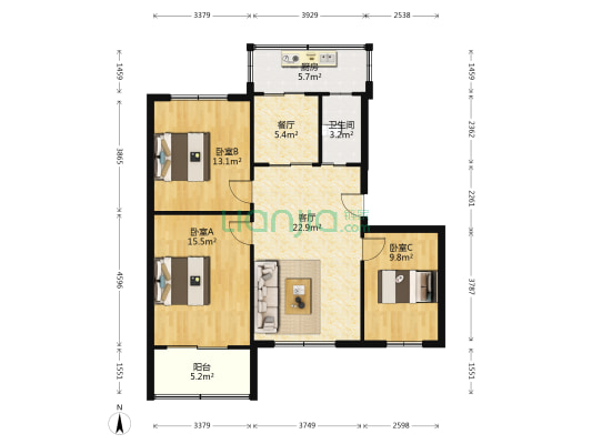 水利宿舍 3室2厅1卫 98平方