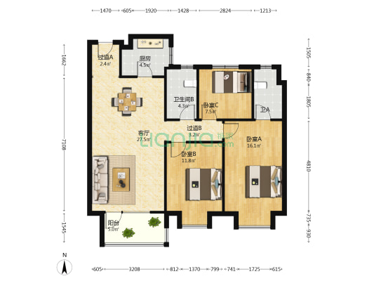 奥山首府 3室1厅2卫 114平方