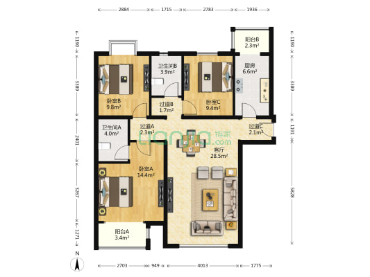 金汉绿港二区 3室1厅2卫 121平方