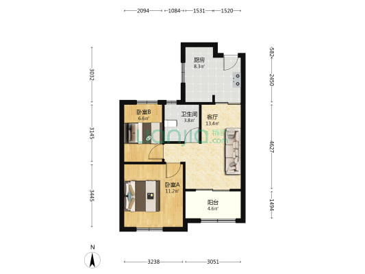 贤青雅苑 2室1厅1卫 72平方