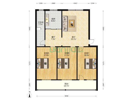 小高庄街十一巷 3室2厅1卫 126平方