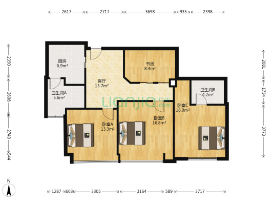 鑫源大厦 4室1厅2卫 115平方