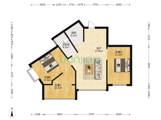 皖深大厦 3室1厅1卫 108平方
