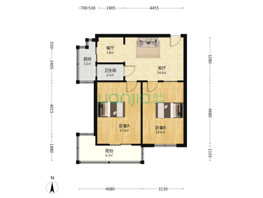 纤维检验局宿舍 2室2厅1卫 71平方