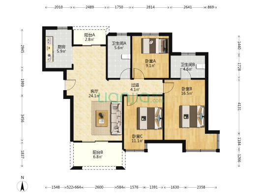 九溪嘉园二区 3室1厅2卫 114平方