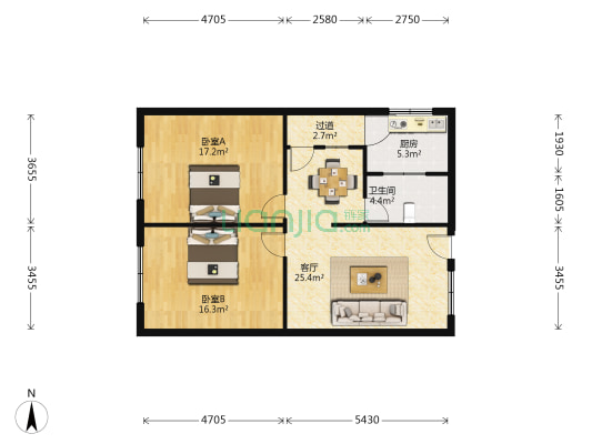 南北大街南一段83号 2室1厅1卫 99平方