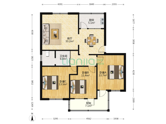 梅里三支弄小区 3室1厅1卫 0平方