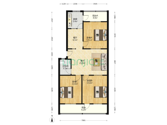 骏马路工行南院 3室2厅1卫 104平方