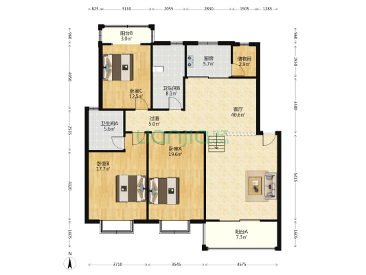 建新花园 3室1厅2卫 155平方