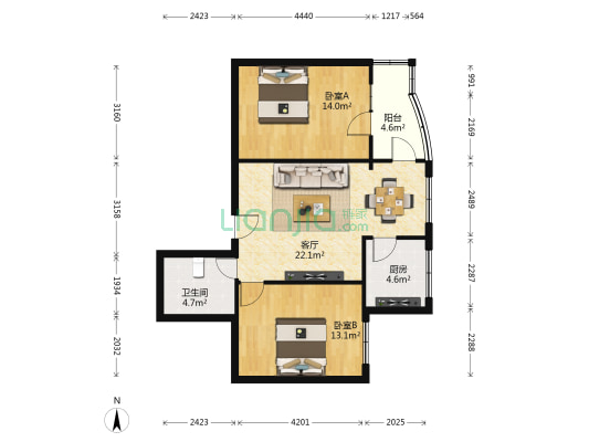 福田大厦 2室1厅1卫 85平方