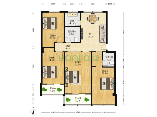 天湖路 4室1厅2卫 147平方