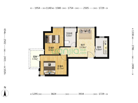 荣和怡景园 2室1厅1卫 64平方