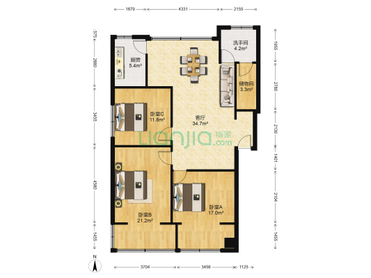 天梯24号 3室1厅1卫 119平方