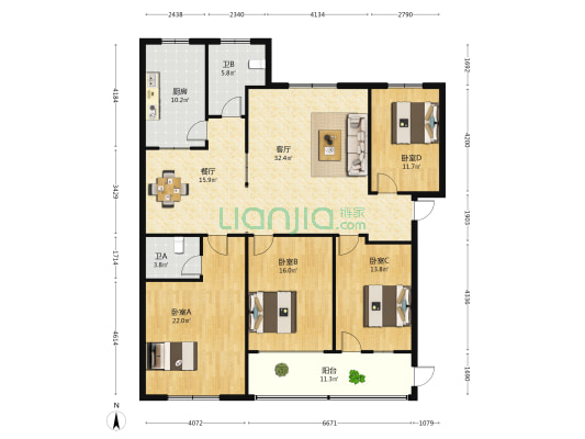 许昌县电业管理局住宅楼 4室2厅2卫 160平方