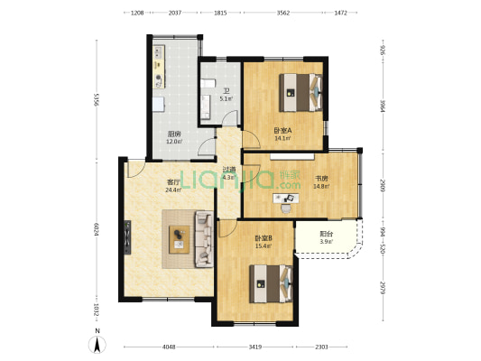 中航小区 3室1厅1卫 104平方