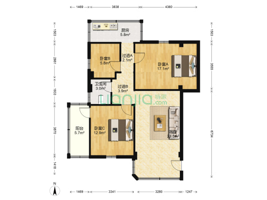 下闸新村 3室1厅1卫 95平方