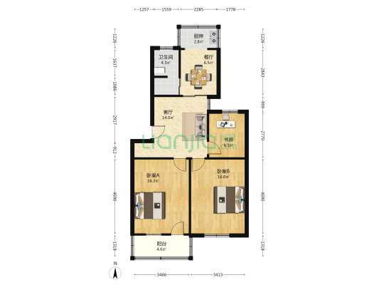 新光村二组 3室2厅1卫 83平方