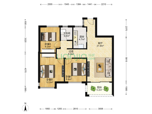 新力琥珀园二期 3室1厅1卫 89平方