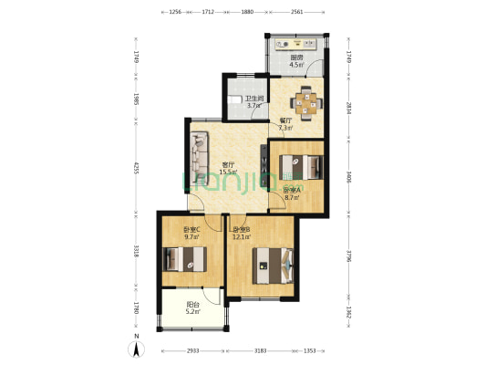 淄博市农业科学研究院 3室2厅1卫 83平方