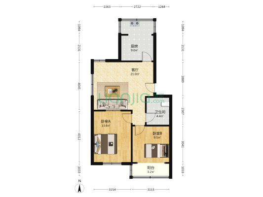 警官培训中心 2室1厅1卫 66平方