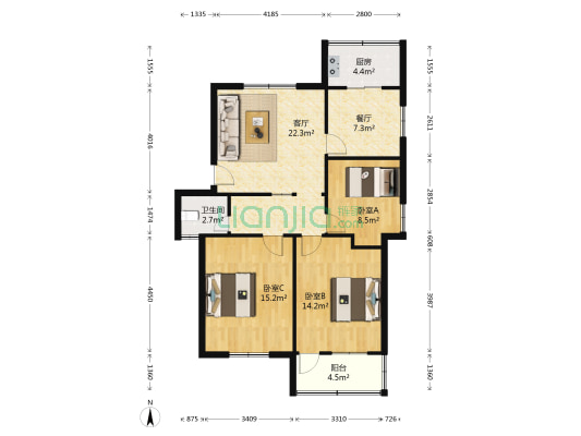 北沈村弄 3室2厅1卫 95平方