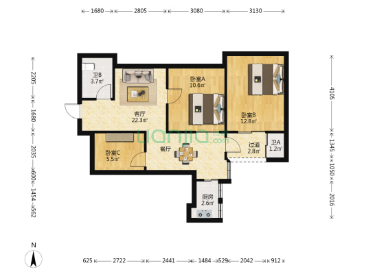 欣隆盛花园一区 3室1厅2卫 63平方