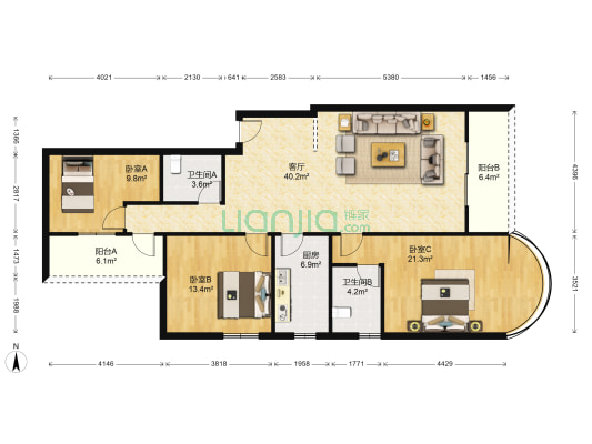 新世纪大厦 3室1厅2卫 125平方