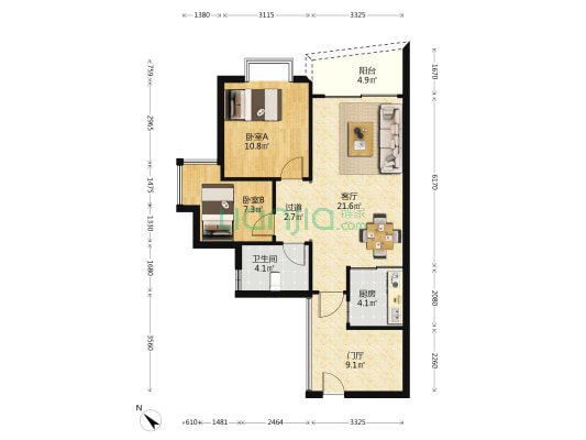 盛和新都会 2室1厅1卫 76平方